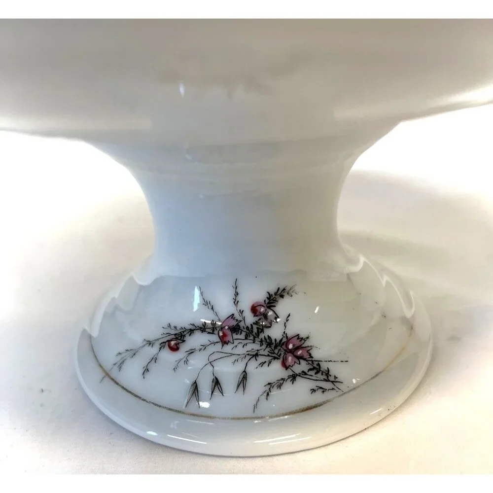 Vintage Porcelain Compote With Pink Floral Design